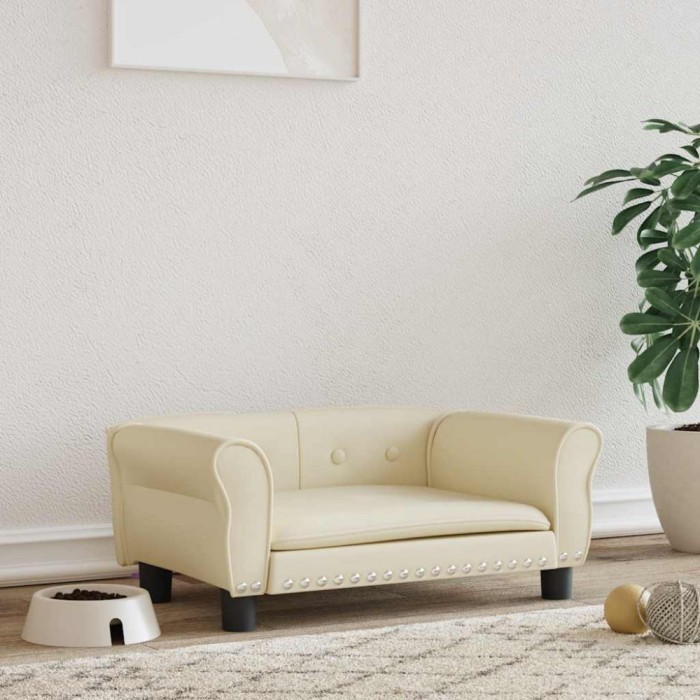 vidaXL Pat de c&acirc;ini, crem, 70x45x30 cm, piele ecologică