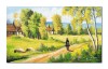 Tablou peisaj rural pictat manual, De la targ, 100x60cm ulei pe panza, Constantin Feraru