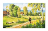 Cumpara ieftin Tablou peisaj rural pictat manual, De la targ, 100x60cm ulei pe panza, Constantin Feraru