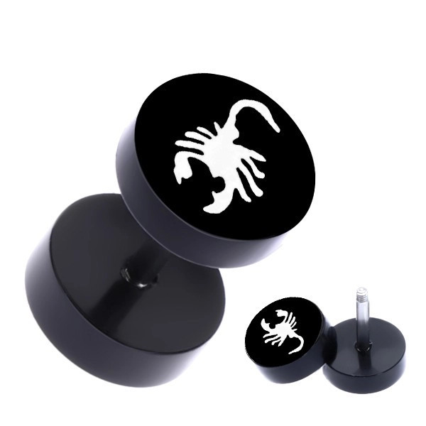 Piercing fals pentru ureche, din o&Aring;&pound;el negru, cu imaginea unui scorpion