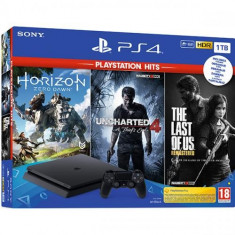 Consola SONY PlayStation 4 Slim (PS4 Slim) 1TB SH (Second Hand), Jet Black + 3 jocuri Horizon Zero Dawn, Uncharted 4, The Last of Us Remastered foto