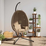 vidaXL Scaun Suspendat Tip Ou cu Suport, Taupe, Ratan &amp; Otel, 104x100x197cm, Perna Inclusa, Max 150kg