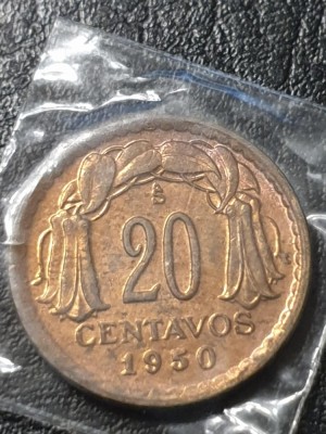 F4 Bolivia chile 20 cent 1950 UNC- foto