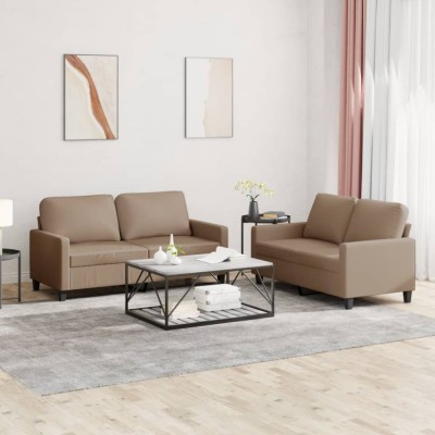 vidaXL Set de canapele cu perne, 2 piese, cappuccino, piele ecologică foto