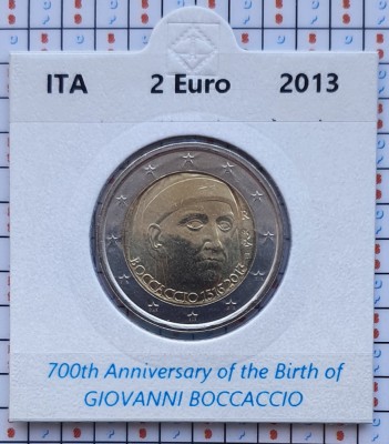 Italia 2 euro 2013 UNC - Giovanni Boccaccio km 358 cartonas personalizat D45501 foto