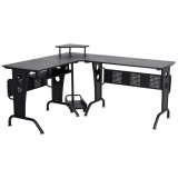Birou calculator pe colt, otel, MDF, cu raft tastatura, negru, max 50 kg, 170x140x86.5 cm GartenVIP DiyLine