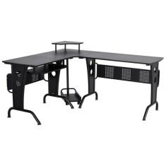 Birou calculator pe colt, otel, MDF, cu raft tastatura, negru, max 50 kg, 170x140x86.5 cm GartenVIP DiyLine