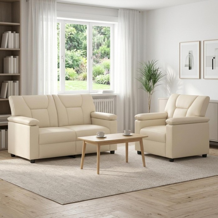 Set de canapea 2 pcs Crem Piele artificiala