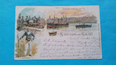 Litografie Salutari din Galati Marinar Vederea Portului Galati Litho foto