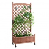 Jardiniera cu spalier, Lemn brad, capacitate 50 kg, dimensiune 75 x 33 x 156 cm, 4 x roti, Vevor