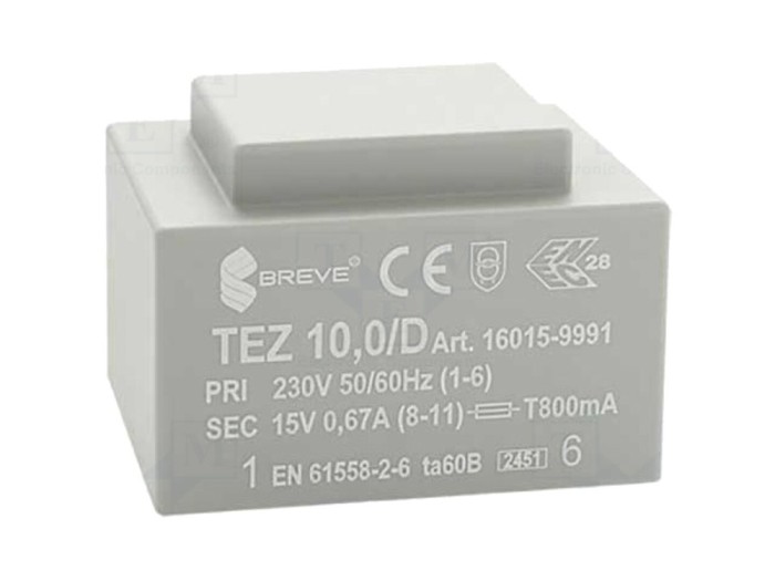 Transformator PCB 10VA 230V 15V