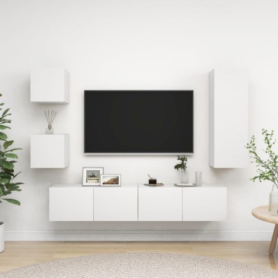 vidaXL Set dulap TV, 5 piese, alb, PAL foto