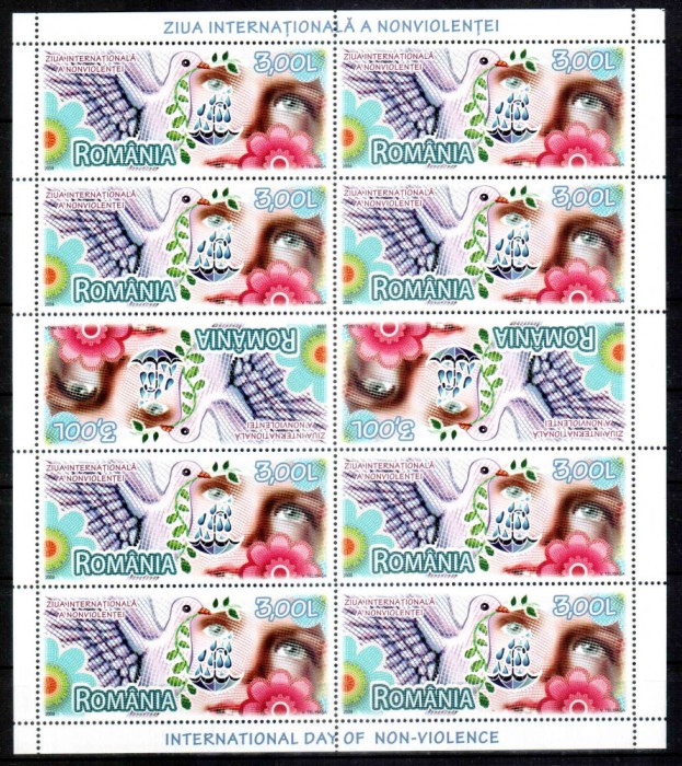 Romania 2009, LP 1847 c, Ziua Nonviolentei, minicoala de 10, MNH! LP 39,00 lei