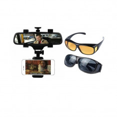 Ochelari pentru condus zi/noapte, protectie laterala + Suport Prindere Telefon Pentru Oglinda Retrovizoare foto