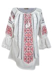 Bluza dama tip ie 024, alb pur/rosu , marimea L
