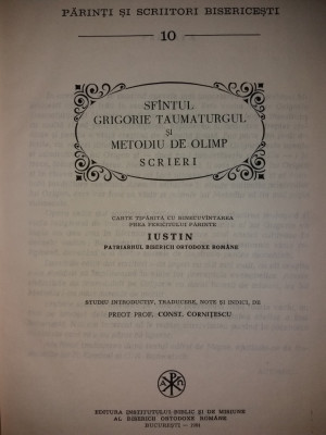 PARINTI SI SCRIITORI BISERICESTI -SF. GRIGORIE TAUMATURGUL/METODIU PSB 10 {1984} foto