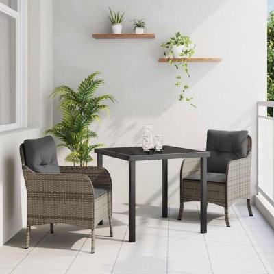 vidaXL Set de masă pentru grădină cu pernă 3 pcs Gri Rattan poli 3380162 foto