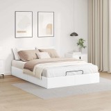 Cadru Pat Otoman vidaXL 140x200 cm Alb Piele Artificiala, Depozitare Sub Pat, Fara Saltea