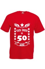TRICOU BARBATESC VIATA INCEPE LA 50 ANI ROSU foto