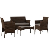 Outsunny Set Mobilier de Grădină din 4 Piese cu Canapea, 2 Fotolii și Măsuță de Cafea, 102x58x82 cm, Maro | Aosom Romania