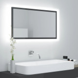 Oglindă de baie cu LED, gri extralucios, 80x8,5x37 cm, acril, vidaXL