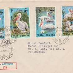 1985 Romania, Plic circulat serie completa WWF Fauna ocrotita din Delta, LP 1116