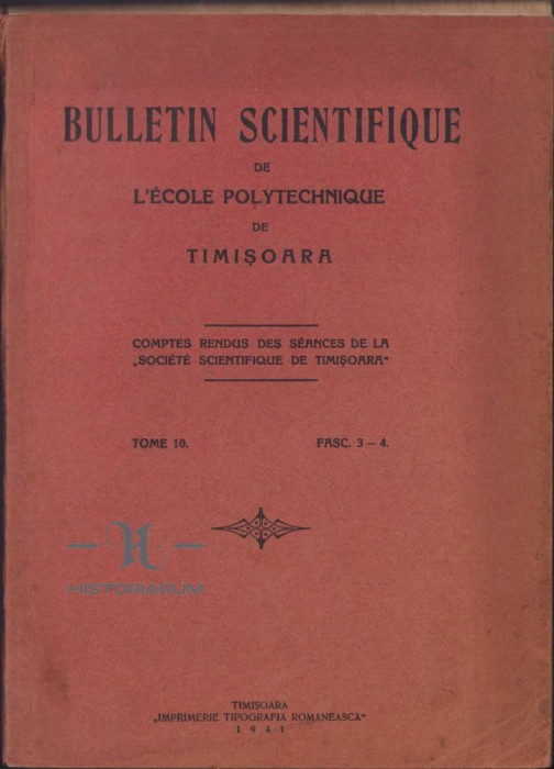 C70 Bulletin scientifique de l&rsquo;ecole polytechnique de Timișoara, numerele 3-4/1941
