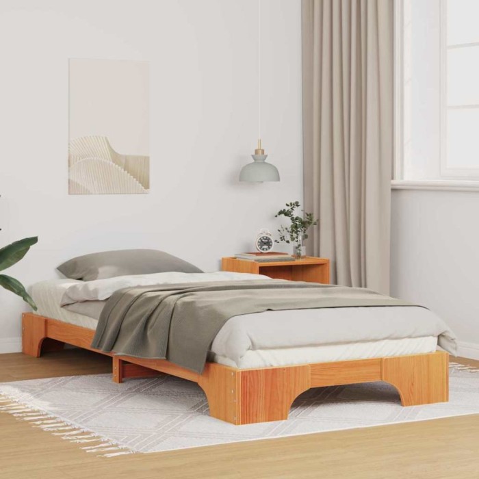 vidaXL Cadru de pat de podea Maro 80 x 210 cm Lemn masiv de pin