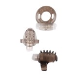 Set inele vibratoare pentru penis CHISA GK POWER Teaser Ring Kit, diametre 2 - 3.8 cm, maro transparent