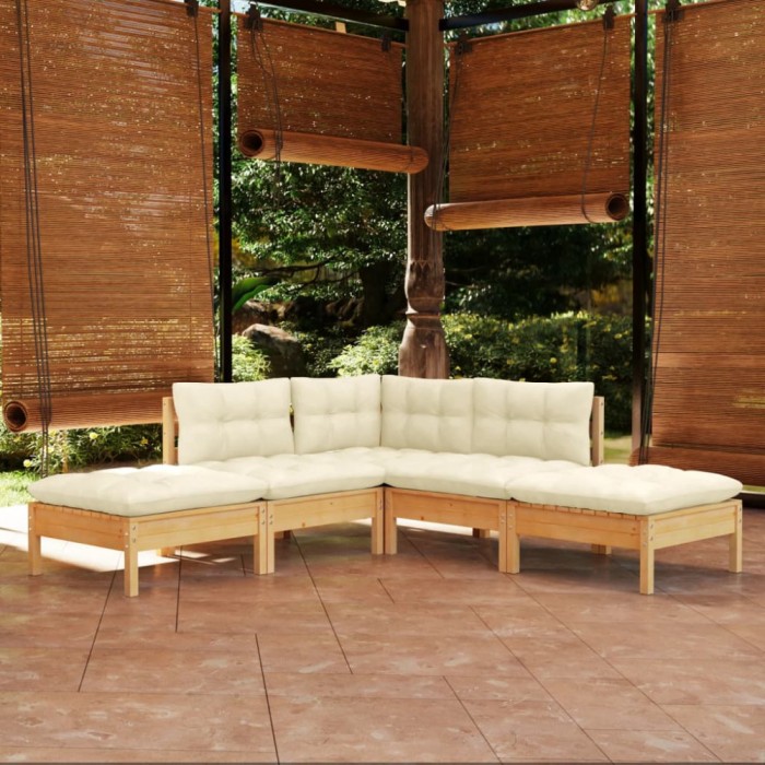 vidaXL Set mobilier grădină cu perne crem, 5 piese, lemn de pin 3096310