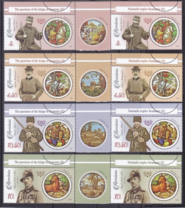 ROMANIA 2021 - PASIUNILE REGILOR ROMANIEI(II), TRIPTIC CU VINIETA, MNH ,LP 2351