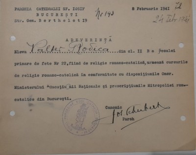 1941 Adev Catedrala Sf Iosif Bucuresti / pr Joseph Schubert semnat olograf D1 foto