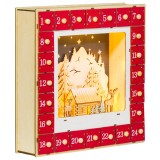 HOMCOM Calendar de Advent cu LED, decorațiuni de Crăciun din lemn, 24 sertare de umplut, decorațiune luminoasă, roșu | Aosom Romania