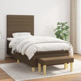 Cumpara ieftin Pat box spring cu saltea, maro &icirc;nchis, 100x200 cm, textil