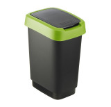 Cos gunoi plastic capac batant negru-verde Rotho Twist 10 L