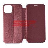 Husa Flip Tip Carte iPhone 13, Culoare Wine, Protectie Completa