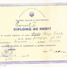 AMS - DIPLOMA DE MERIT LICEUL PEDAGOGIC SUCEAVA 1976