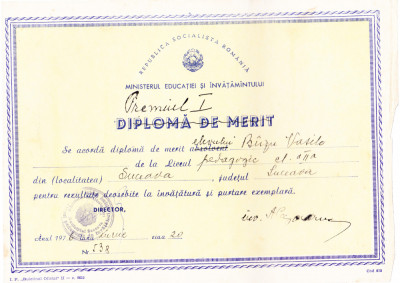 AMS - DIPLOMA DE MERIT LICEUL PEDAGOGIC SUCEAVA 1976 foto