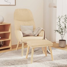 vidaXL Scaun de relaxare cu taburet, crem, textil foto