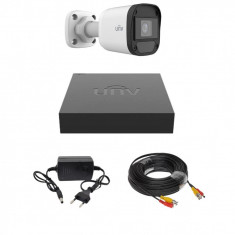 Kit de supraveghere Uniview cu 1 camera de 2 Megapixeli, Infrarosu 20M, DVR Hibrid cu 4 canale 2MP, Cablu, Sursa alimentare SafetyGuard Surveillance