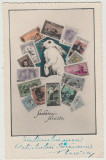1935 Ilustrata inedita pascala si filatelica actor Faraianu Cluj, grafica timbre, Necirculata, Printata