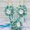 Set buchet, cocarda si lumanari cu trandafiri criogenati si plante naturale criogenate si cu lumanari tip fagure - Alb Turquoise