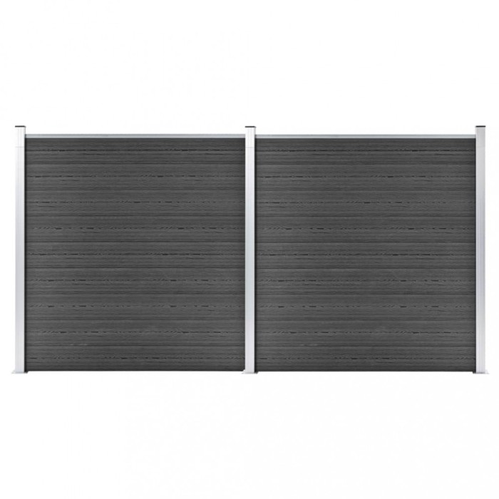 vidaXL Set de panouri de gard, negru, 353 x 186 cm, WPC