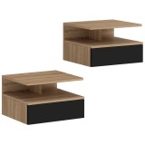 HOMCOM Set de 2 Noptiere Suspendate cu Sertar și Raft Deschis, 35x32x22.5 cm, Negru și Stejar | Aosom Romania