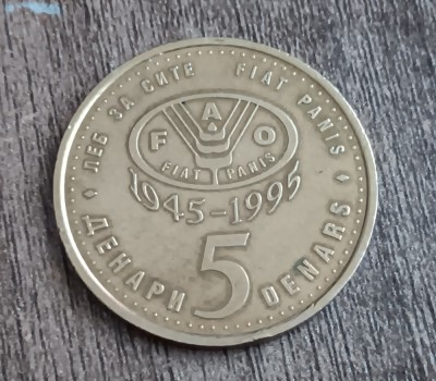 C50 - Moneda foarte veche - Macedonia - 5 dinarI FAO - 1995 foto
