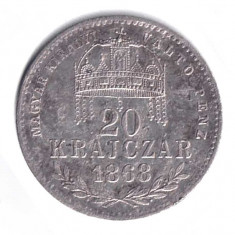 UNGARIA 20 KRAJCZAR KREUZER CREITARI 1868 ARGINT CU PATINA STARE EXCELENTA