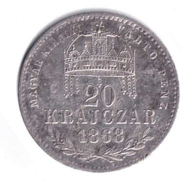 UNGARIA 20 KRAJCZAR KREUZER CREITARI 1868 ARGINT CU PATINA STARE EXCELENTA foto