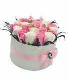 Aranjament Floral Personalizabil in Cutie Cadou, Eventissimi, Trandafiri, Alb Roz, Eventissimi&reg;