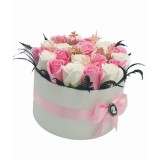 Aranjament Floral Personalizabil in Cutie Cadou, Eventissimi, Trandafiri, Alb Roz