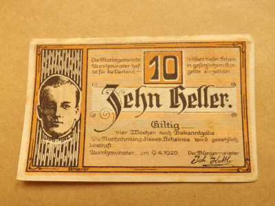 Austria Notgeld 10 Heller 09.04.1920 - Uurolzmunster foto